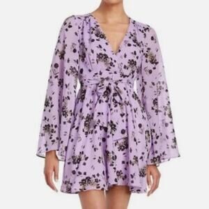 Free People Lilou Wisteria Boho Floral Bell Sleeve Floral Spring Mini Dress